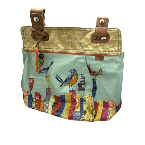 Fossil Womens Key Per Bird City ZB457 Coated Canvas Shoulder Handbag Purse - Picture 1 of 16